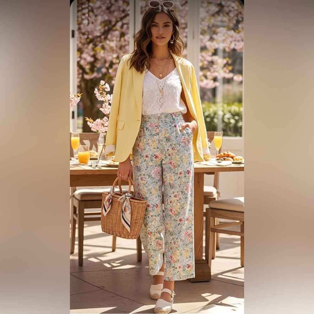Floral High-Waist Wide-Leg Pants - Pastel Floral